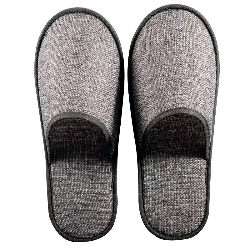 麻拖鞋鞋底：5mm柳叶纹原麻 帮面：灰麻布复合2mm海绵  盖面：灰麻布复合2mm海绵  包边条：无纺布包边  内衬：无纺布 颜色： 灰色